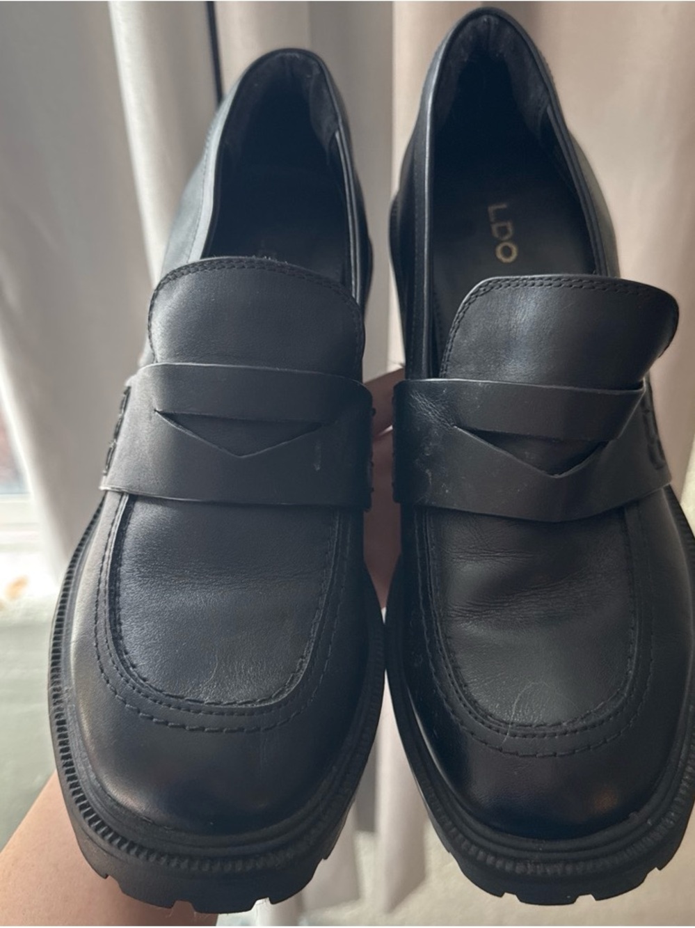 ALDO Black Leather Penny Loafers with Lug Sole